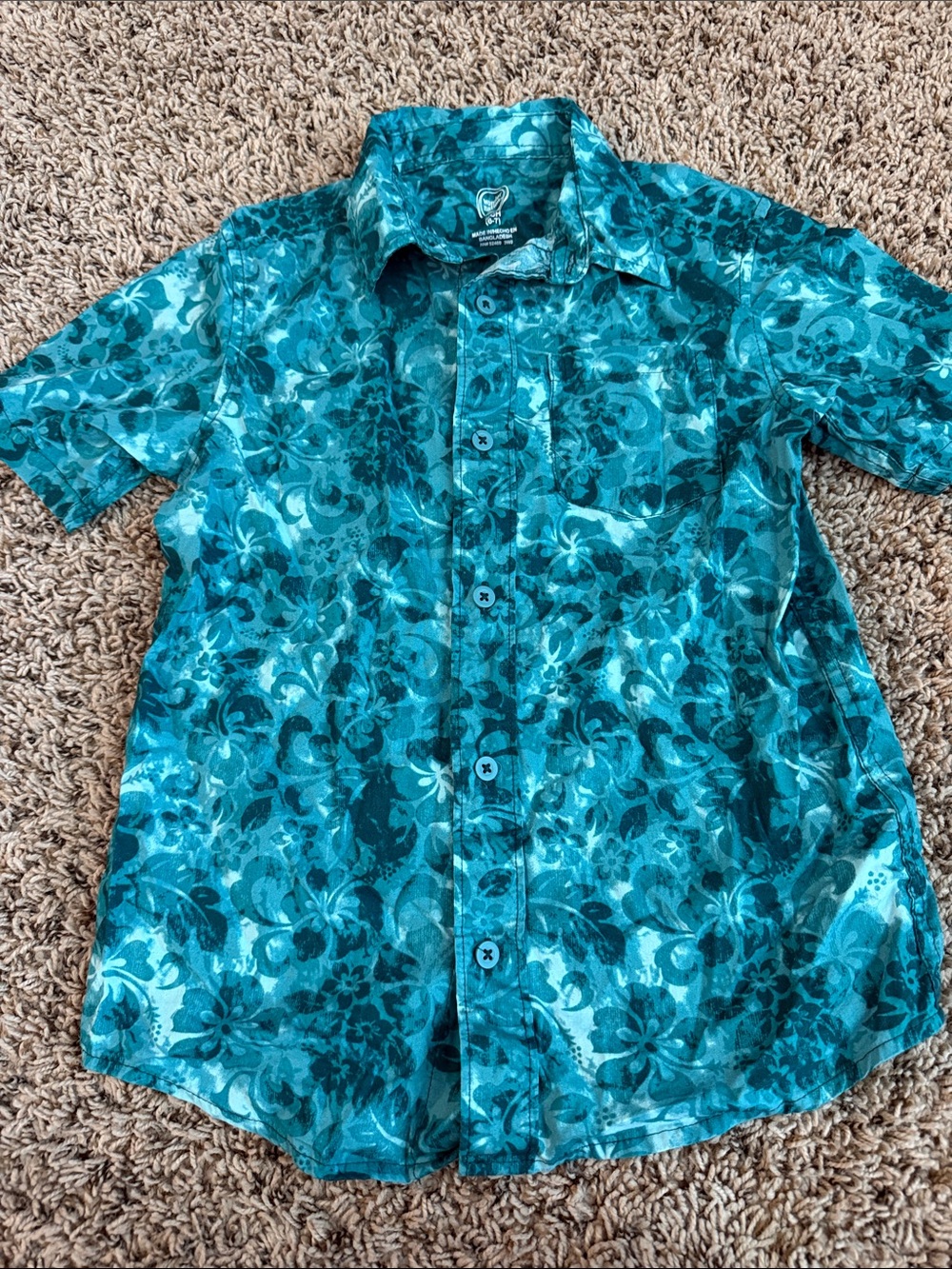 wonder nation Teal Floral Short-Sleeve Button Down Shirt Hawaiian